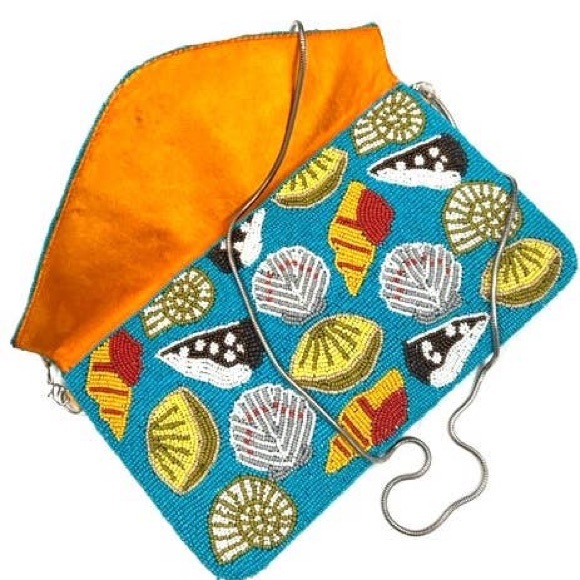Vibrant Turquoise Seashell Beaded Clutch